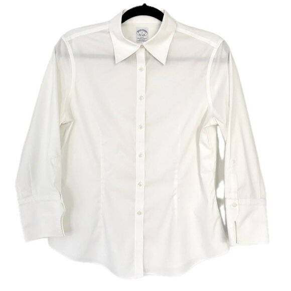 Brooks Brothers Womens Sz 8 Wrinkle-Free White Button-Down Blouse Shirt EUC - Picture 2 of 7